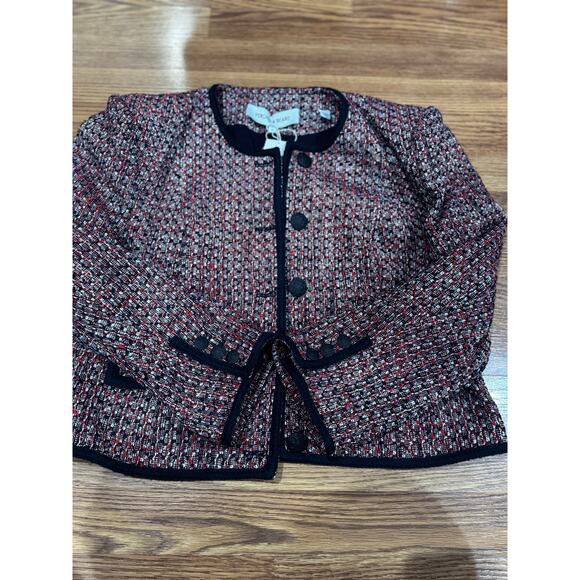 Veronica Beard Ceres Metallic Cotton Blend Tweed Jacket Red Blaze/Navy Multi 16 - Picture 10 of 11